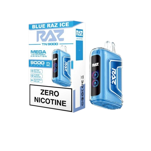 BLUE RAZZ ICE - RAZ TN9000 ZERO NICOTINE Disposable Vape